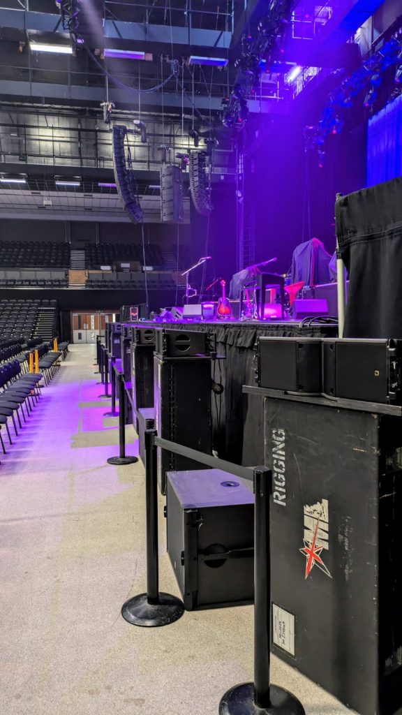 Front of stage in an arena